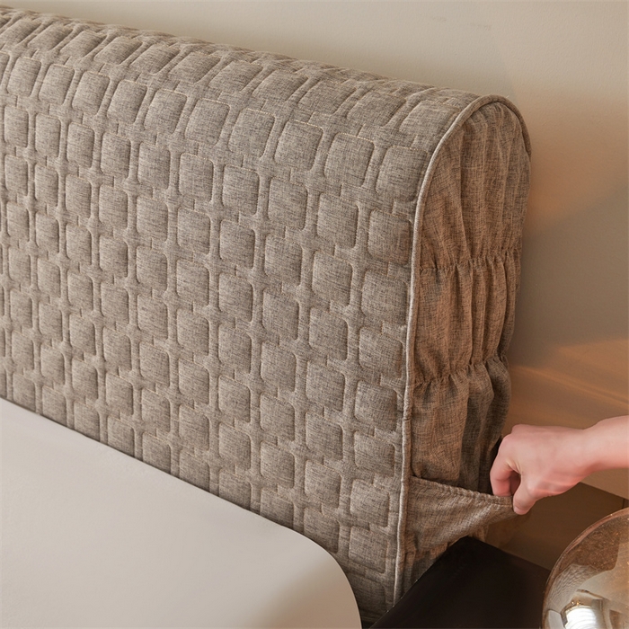 91家纺网 家纺一手货源 找家纺 情恒家纺 2025新款麻布全包床头罩 麻布-星光灰