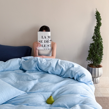 （总）山舍家居 2025新款皱皱双层纱纯色四件套