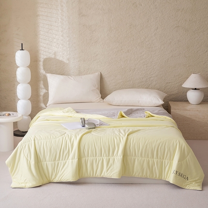 91家纺网 家纺一手货源 找家纺 茧羽世家 2025新款沁柔双镜抗菌系列夏被夏凉被空调被 柠檬黄拼灰