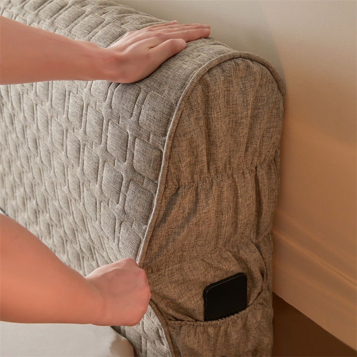 91家纺网 家纺一手货源 找家纺 情恒家纺 2025新款麻布全包床头罩 麻布-星光灰