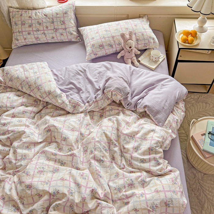 91家纺网 家纺一手货源 找家纺 一比一 2026新款云感皱皱双层纱四件套-简单款 时恋