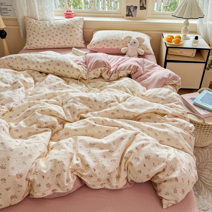 91家纺网 家纺一手货源 找家纺 一比一 2026新款云感皱皱双层纱四件套-简单款 梦境