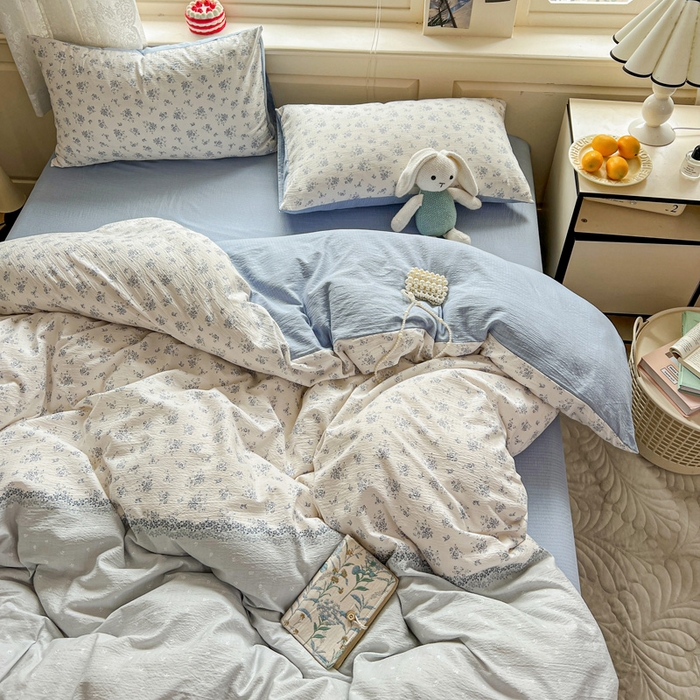 91家纺网 家纺一手货源 找家纺 一比一 2026新款云感皱皱双层纱四件套-简单款 兰黛