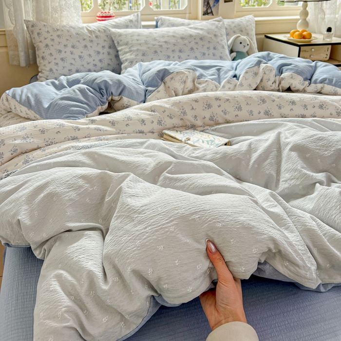 91家纺网 家纺一手货源 找家纺 一比一 2026新款云感皱皱双层纱四件套-简单款 兰黛