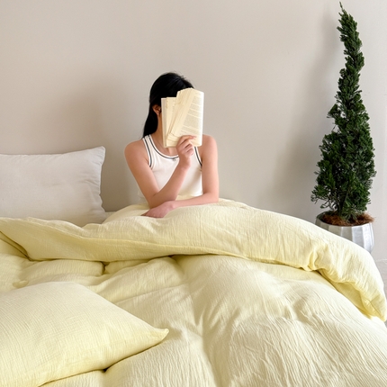 山舍家居 2025新款皱皱双层纱纯色四件套 半见