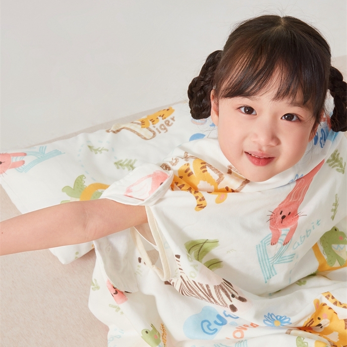 91家纺网 家纺一手货源 找家纺 艾佳宝贝 2025A类全棉纱布护肚防踢睡袋多功能盖毯宝宝夏被 动物的世界