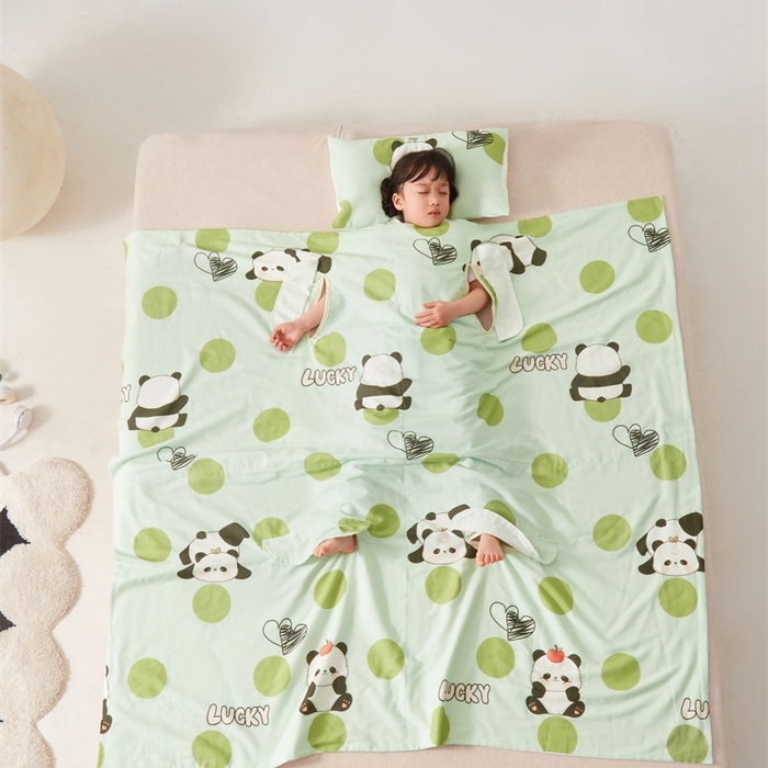 91家纺网 家纺一手货源 找家纺 艾佳宝贝 2025A类全棉纱布护肚防踢睡袋多功能盖毯宝宝夏被 lucky 熊猫