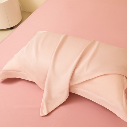多乐家纺 2025新款水洗冰丝真丝纯色双拼枕套 玫瑰粉+藕粉