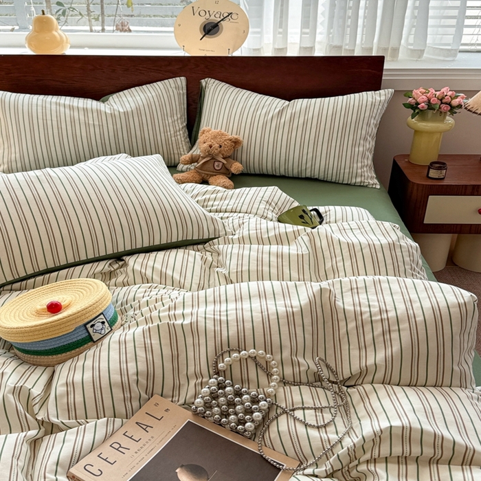 91家纺网 家纺一手货源 找家纺 呗旺鹿 2025新款学生季全棉纯棉40支跑量款巴恩风四件套 柏林绿