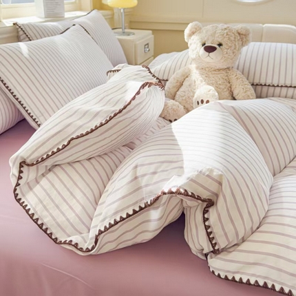 91家纺网 家纺一手货源 找家纺 （总）千希家纺 2025新款水洗棉无印风贝壳边四件套 买家秀加QQ群  920079874或445224204或微信私信