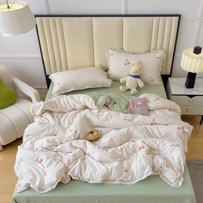 91家纺网 家纺一手货源 找家纺 竹合家纺 2025新款云感皱皱四件套-镂空花边款法式 花边款-小甜蜜