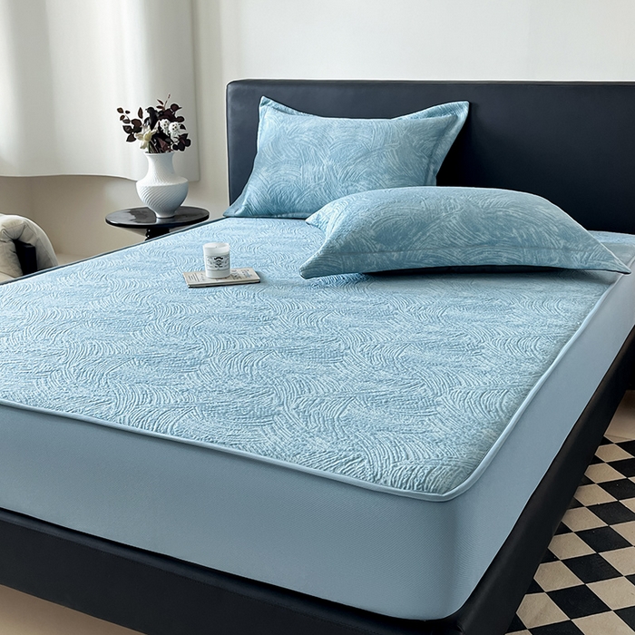 91家纺网 家纺一手货源 找家纺 蓝邻家纺 2025新款PE提花床笠凉席-涂鸦系列 涂鸦-蓝