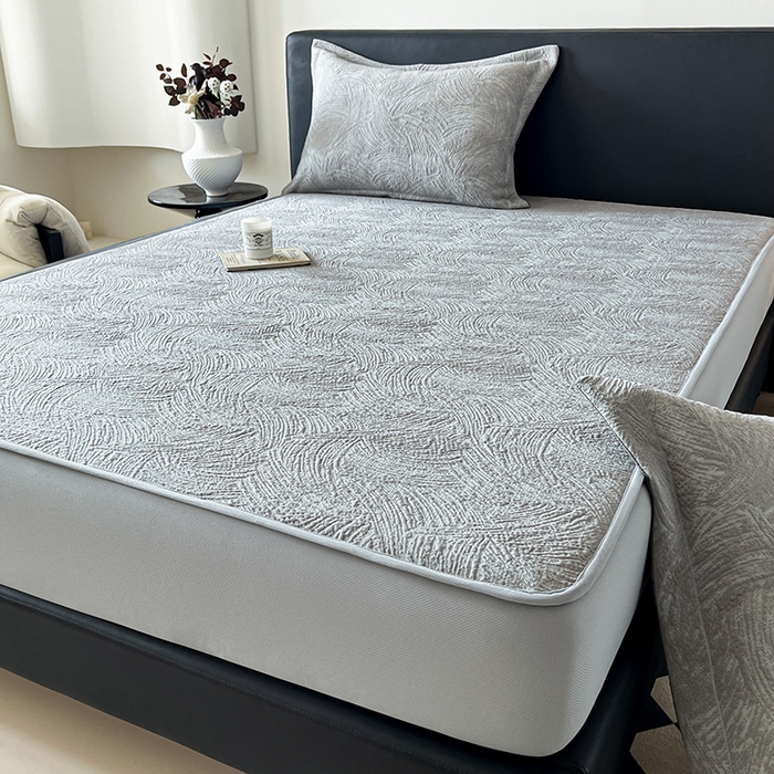 91家纺网 家纺一手货源 找家纺 蓝邻家纺 2025新款PE提花床笠凉席-涂鸦系列 涂鸦-浅灰