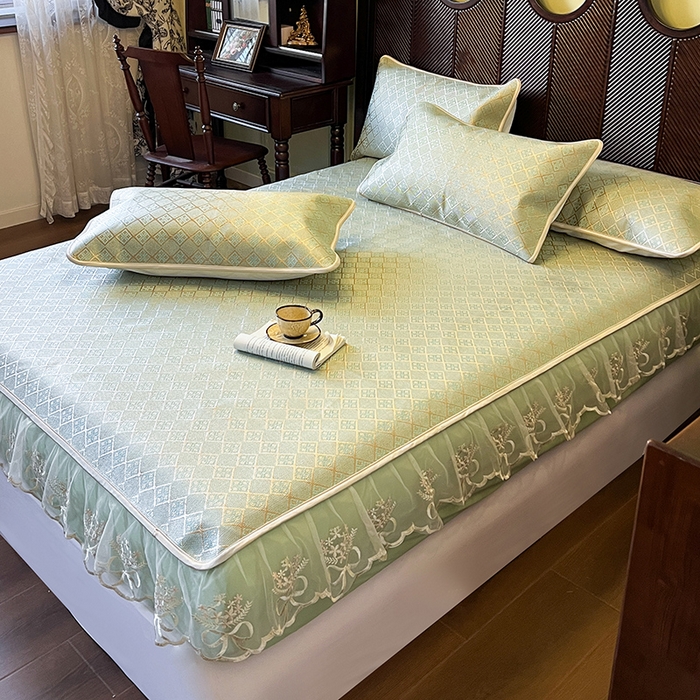 91家纺网 家纺一手货源 找家纺 （总）麒豆豆 2025新款花边床笠款冰藤席-夏之语