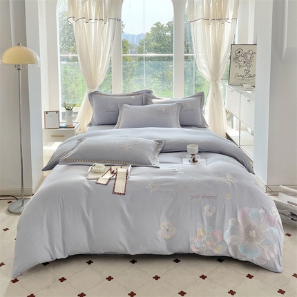 佳宇轩 2025新款亲肤水洗棉刺绣四件套系列 牡丹-灰色