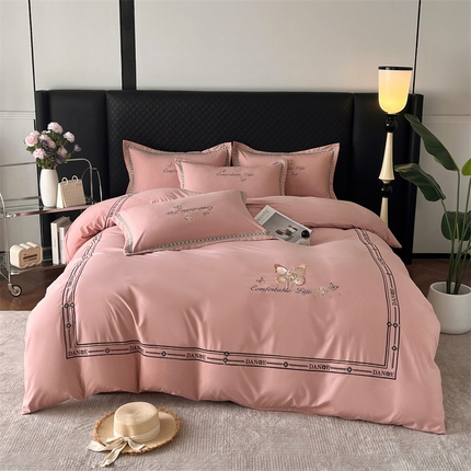佳宇轩 2025新款亲肤水洗棉刺绣四件套系列 蝶梦-豆沙粉