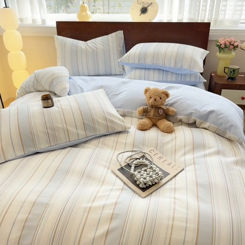 91家纺网 家纺一手货源 找家纺 呗旺鹿 2025新款学生季全棉纯棉40支跑量款巴恩风四件套 克洛伊