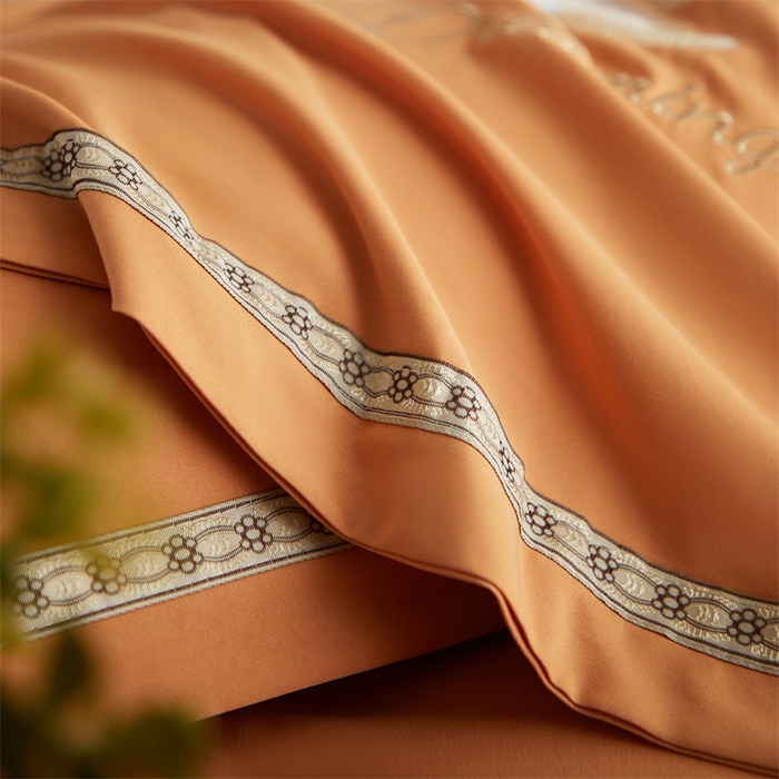 91家纺网 家纺一手货源 找家纺 佳宇轩 2025新款亲肤水洗棉刺绣四件套系列 蜜羽-橘黄