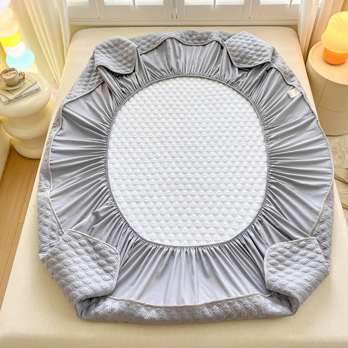 91家纺网 家纺一手货源 找家纺 万盛家纺 2025新款夹棉恐龙刺绣床笠 恐龙-菱形格 灰