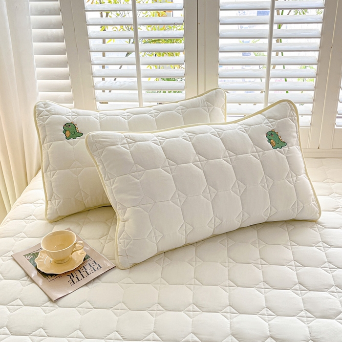 91家纺网 家纺一手货源 找家纺 万盛家纺 2025新款夹棉恐龙刺绣床笠 恐龙-方格  白