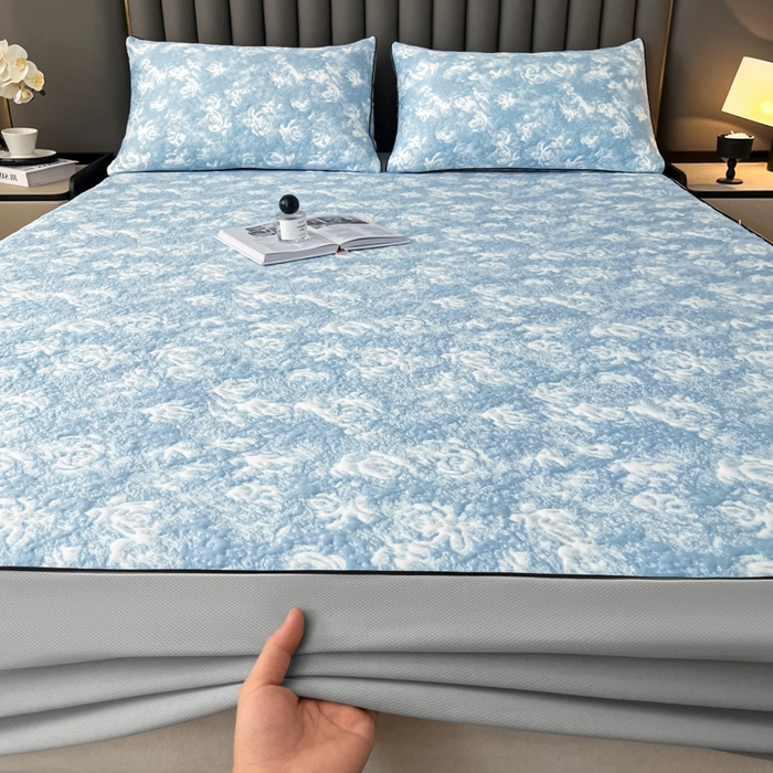 91家纺网 家纺一手货源 找家纺 野马寝具跨境电商专供 2025新款潮汐床笠-玫瑰 绽放-玫瑰蓝