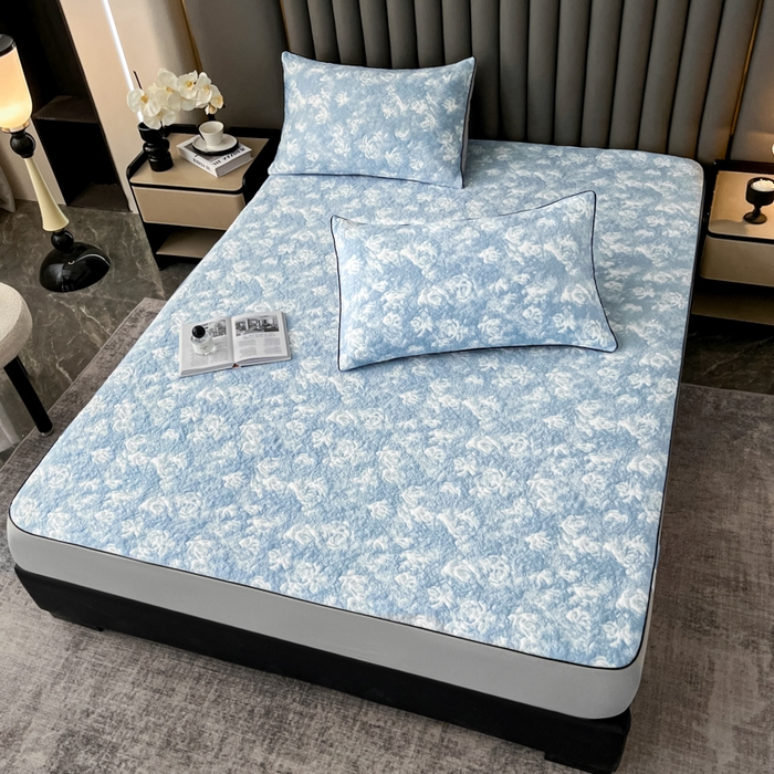 91家纺网 家纺一手货源 找家纺 野马寝具跨境电商专供 2025新款潮汐床笠-玫瑰 绽放-玫瑰蓝