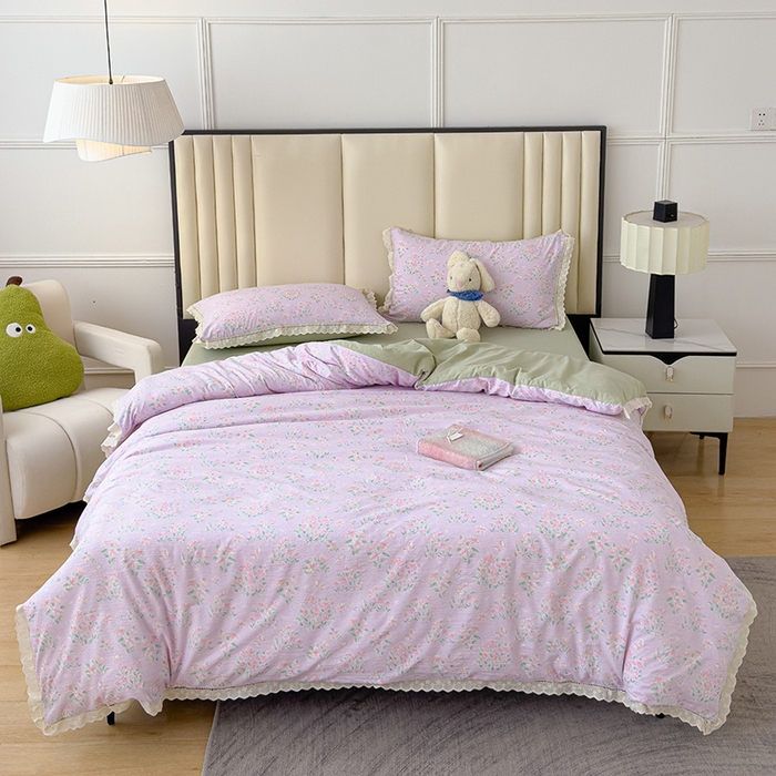 91家纺网 家纺一手货源 找家纺 竹合家纺 2025新款云感皱皱四件套-镂空花边款法式 花边款-春不晚