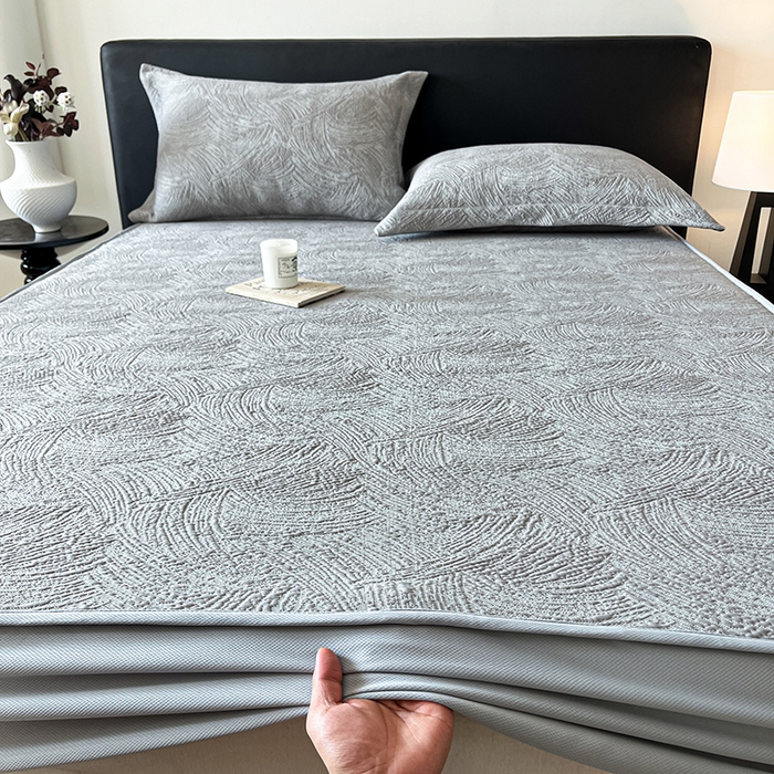 91家纺网 家纺一手货源 找家纺 蓝邻家纺 2025新款PE提花床笠凉席-涂鸦系列 涂鸦-浅灰