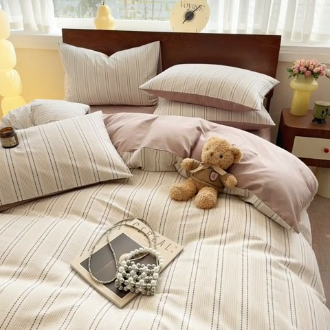 91家纺网 家纺一手货源 找家纺 呗旺鹿 2025新款学生季全棉纯棉40支跑量款巴恩风四件套 西塔茶