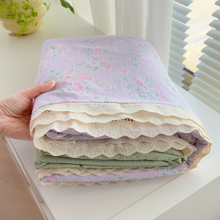 91家纺网 家纺一手货源 找家纺 竹合家纺 2025新款云感皱皱四件套-镂空花边款法式 花边款-春不晚