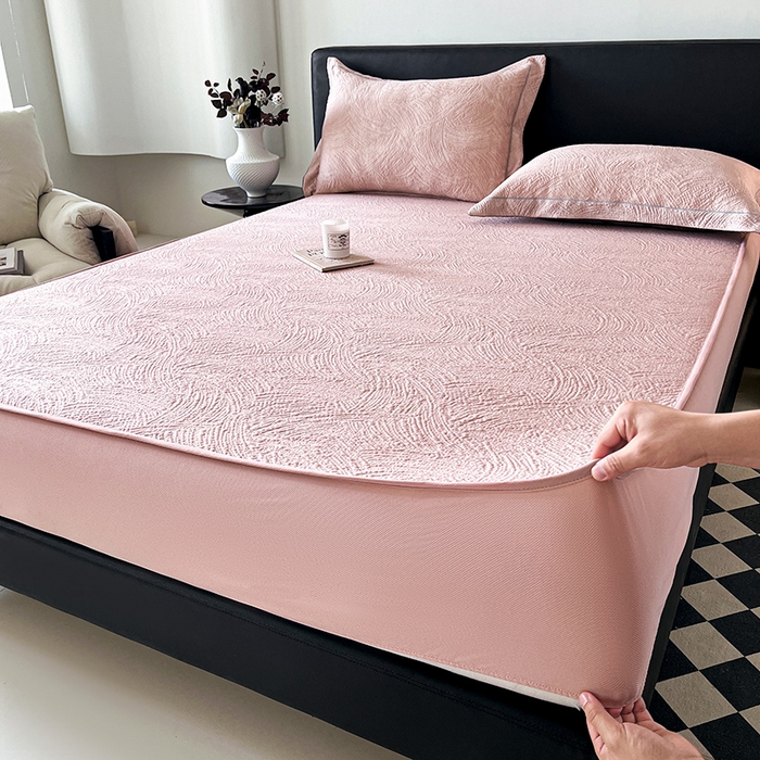 91家纺网 家纺一手货源 找家纺 蓝邻家纺 2025新款PE提花床笠凉席-涂鸦系列 涂鸦-粉