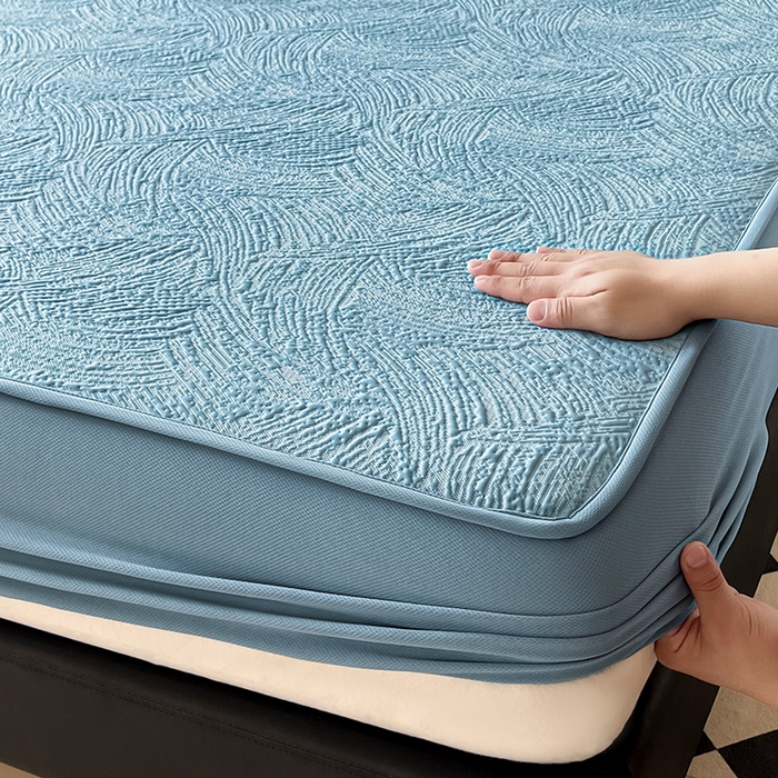 91家纺网 家纺一手货源 找家纺 蓝邻家纺 2025新款PE提花床笠凉席-涂鸦系列 涂鸦-蓝