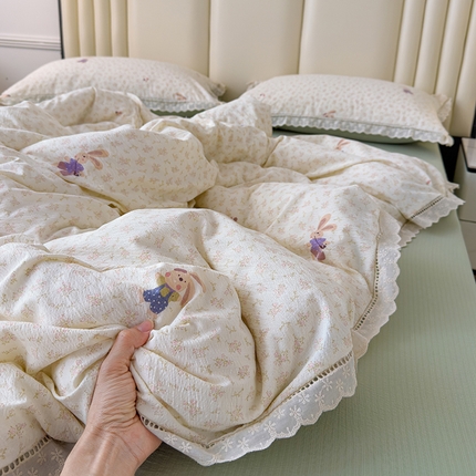 竹合家纺 2025新款云感皱皱四件套-镂空花边款法式 花边款-兔小姐