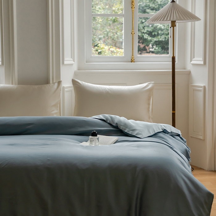 91家纺网 家纺一手货源 找家纺 咏绒家纺工厂店 2025新款60支奥地利兰精天丝单品系列--单被套 灰蓝色-冰川灰