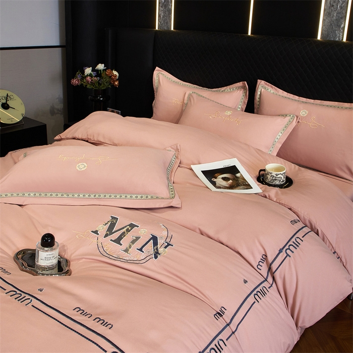 91家纺网 家纺一手货源 找家纺 佳宇轩 2025新款亲肤水洗棉刺绣四件套系列 简约时代-粉玉