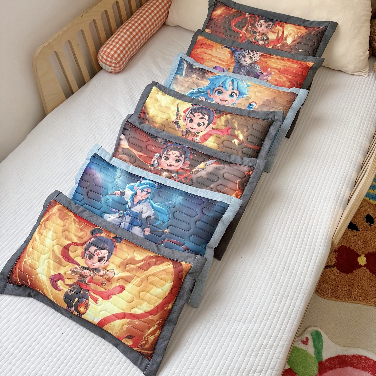 91家纺网 家纺一手货源 找家纺 纽乐家纺 2025新款卡通5D数码印花哪吒周边儿童冰丝乳胶凉枕枕套枕芯 哪吒-1