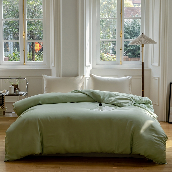 91家纺网 家纺一手货源 找家纺 咏绒家纺工厂店 2025新款60支奥地利兰精天丝单品系列--单被套 嫩叶绿