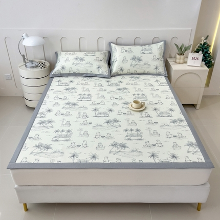 91家纺网 家纺一手货源 找家纺 （总）倾慕家纺 2025年新款600D丝滑冰丝凉席-床席款