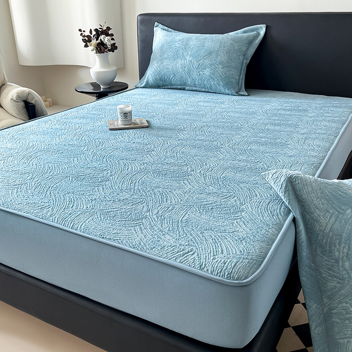 91家纺网 家纺一手货源 找家纺 蓝邻家纺 2025新款PE提花床笠凉席-涂鸦系列 涂鸦-蓝