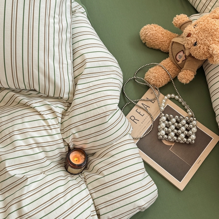 91家纺网 家纺一手货源 找家纺 呗旺鹿 2025新款学生季全棉纯棉40支跑量款巴恩风四件套 柏林绿