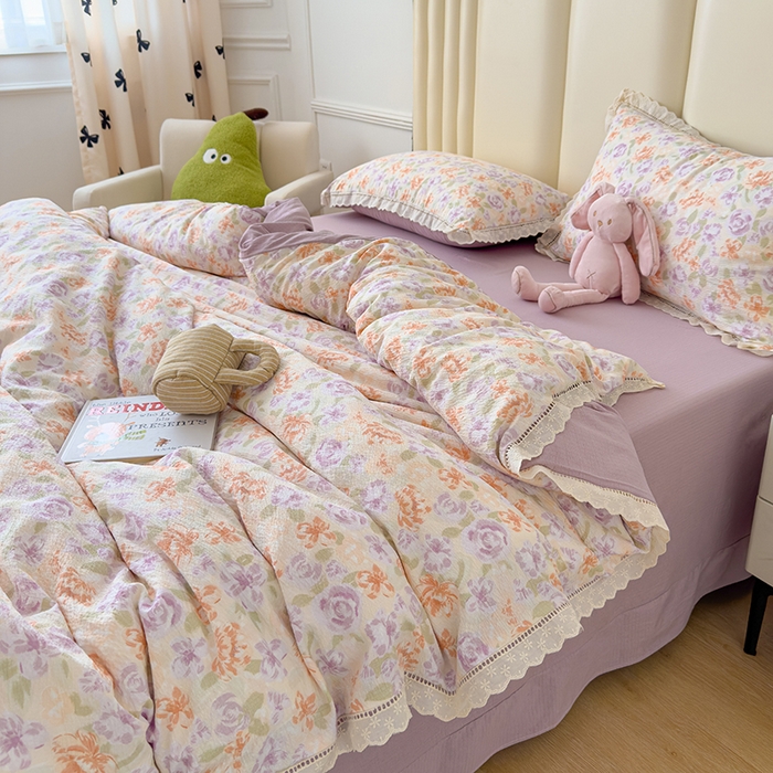 91家纺网 家纺一手货源 找家纺 竹合家纺 2025新款云感皱皱四件套-镂空花边款法式 花边款-云水谣