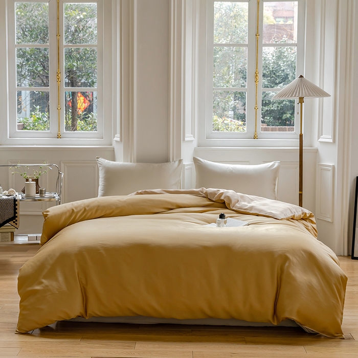 91家纺网 家纺一手货源 找家纺 咏绒家纺工厂店 2025新款60支奥地利兰精天丝单品系列--单被套 芝士黄-沙茶色