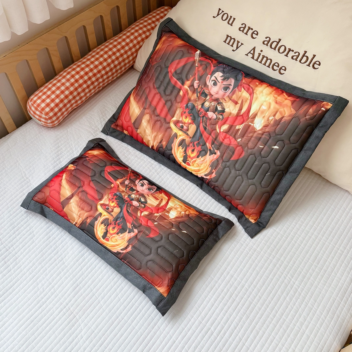 91家纺网 家纺一手货源 找家纺 纽乐家纺 2025新款卡通5D数码印花哪吒周边儿童冰丝乳胶凉枕枕套枕芯 哪吒-1