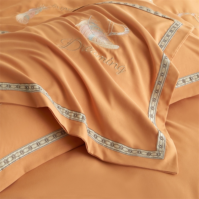 91家纺网 家纺一手货源 找家纺 佳宇轩 2025新款亲肤水洗棉刺绣四件套系列 蜜羽-橘黄