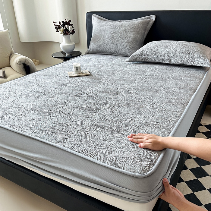 91家纺网 家纺一手货源 找家纺 蓝邻家纺 2025新款PE提花床笠凉席-涂鸦系列 涂鸦-浅灰