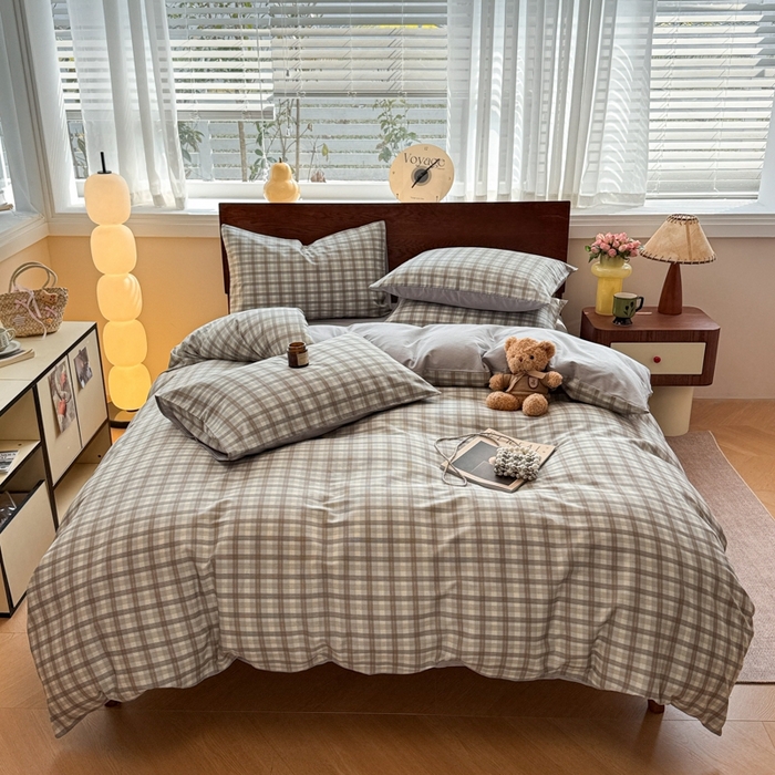 91家纺网 家纺一手货源 找家纺 呗旺鹿 2025新款学生季全棉纯棉40支跑量款巴恩风四件套 曼弗灰