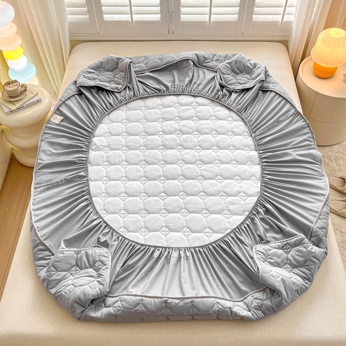 91家纺网 家纺一手货源 找家纺 万盛家纺 2025新款夹棉恐龙刺绣床笠 恐龙-方格 灰