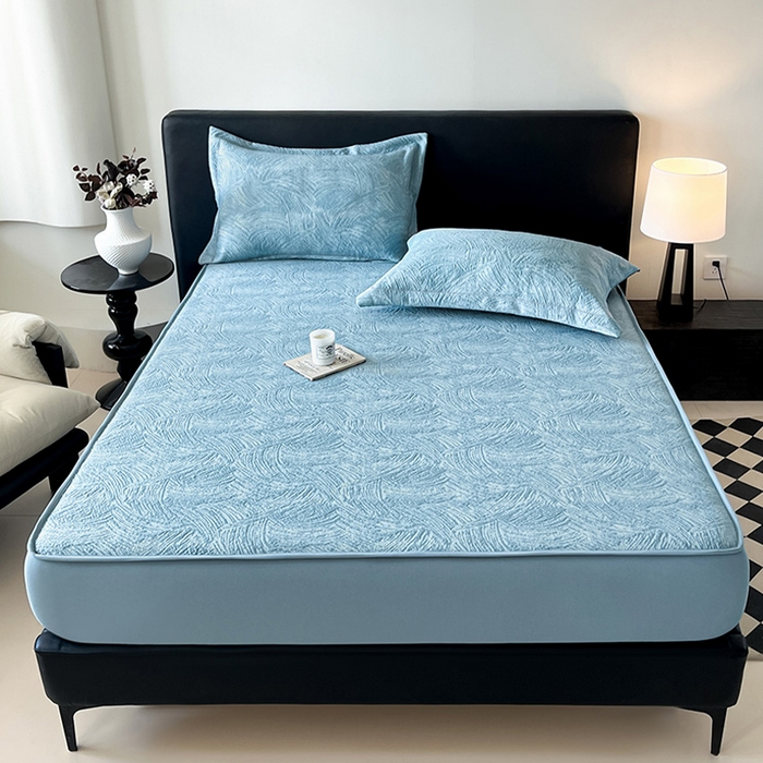 91家纺网 家纺一手货源 找家纺 蓝邻家纺 2025新款PE提花床笠凉席-涂鸦系列 涂鸦-蓝