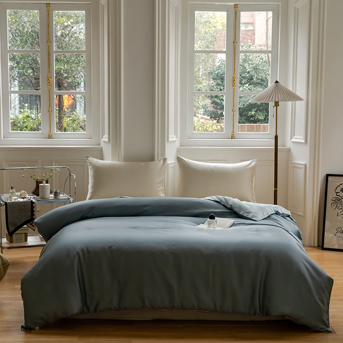 91家纺网 家纺一手货源 找家纺 咏绒家纺工厂店 2025新款60支奥地利兰精天丝单品系列--单被套 灰蓝色-冰川灰