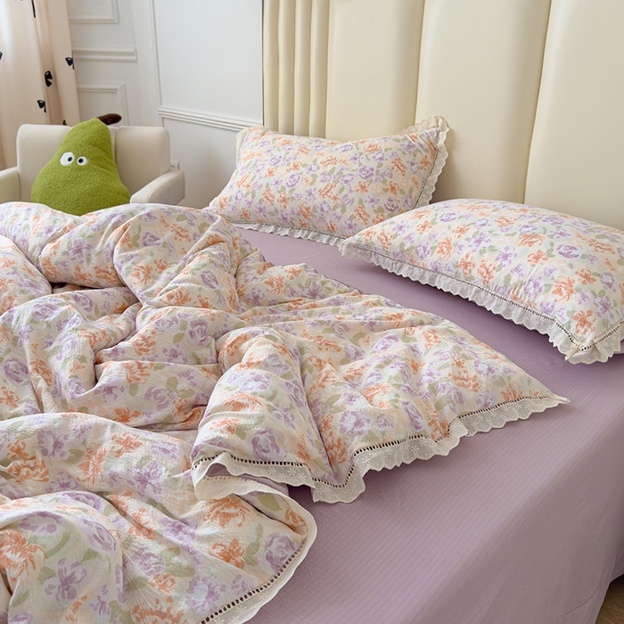 91家纺网 家纺一手货源 找家纺 竹合家纺 2025新款云感皱皱四件套-镂空花边款法式 花边款-云水谣